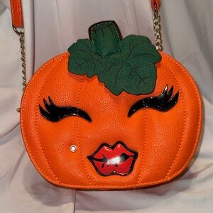 Betsey Johnson Orange Pumpkin Face Crossbody Bag by